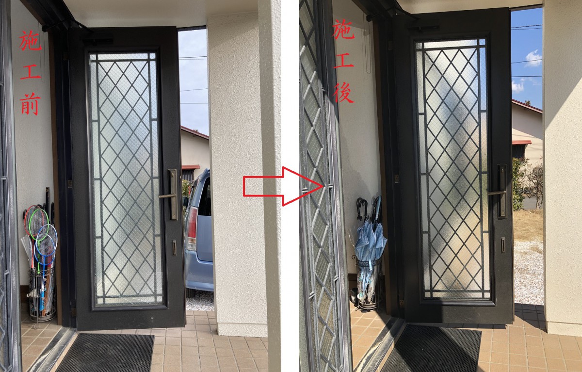 玄関ガラス修繕(施工前後)全体